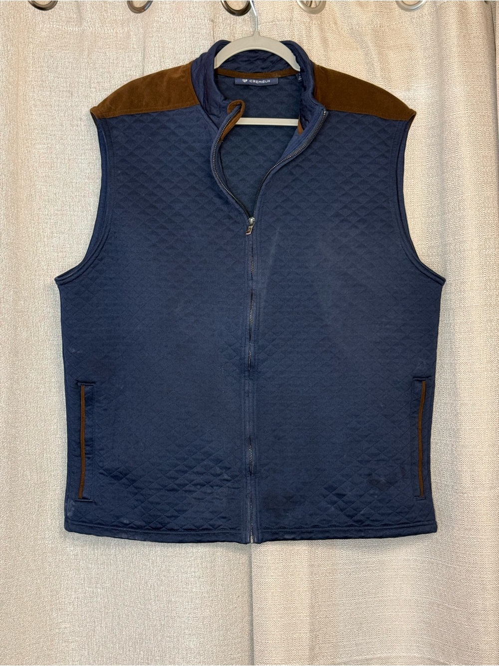 Daniel Cremieux Navy Quilted Vest with Brown Shoulder Accents
